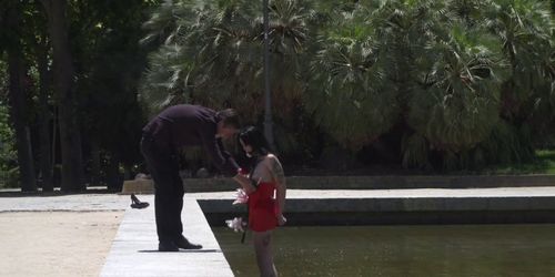 Brunette ass caned and spanked in public (Lilyan Red)