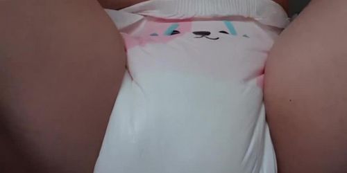 Emma ABDL doing situps in a super crinkly wet diaper - close-up (Tenille Dashwood)