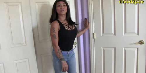 Female pee desperation girls pissing jeans 2020