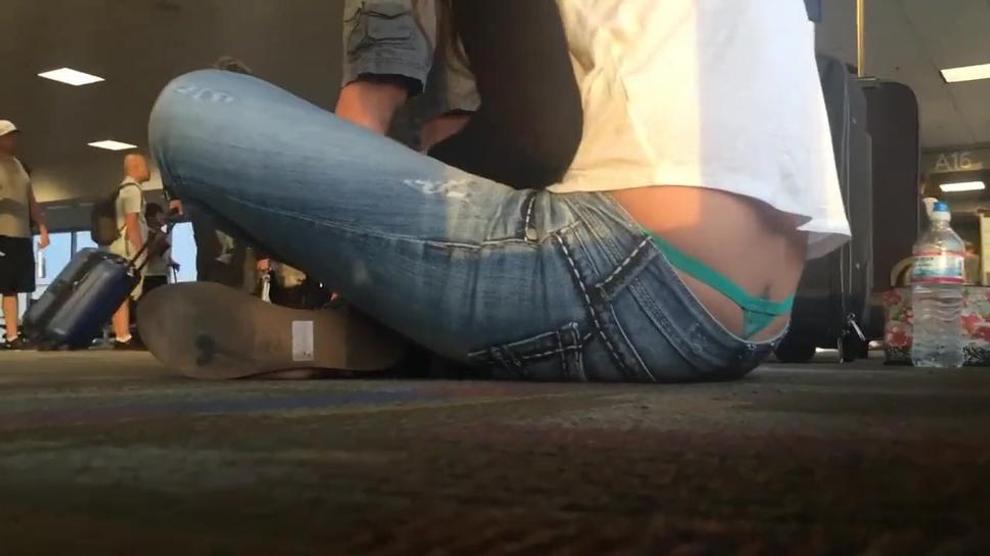 Creeping On A Cute Teens Peeking Thong In Low Rise Jeans At The 