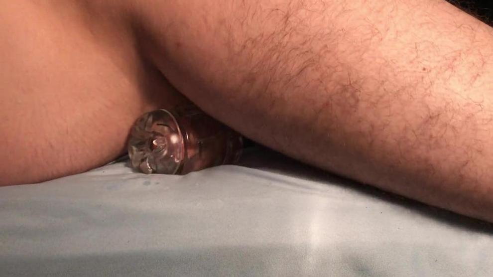 Intense Guy Humping Bed With Fleshlight While He Moaning Cumshot