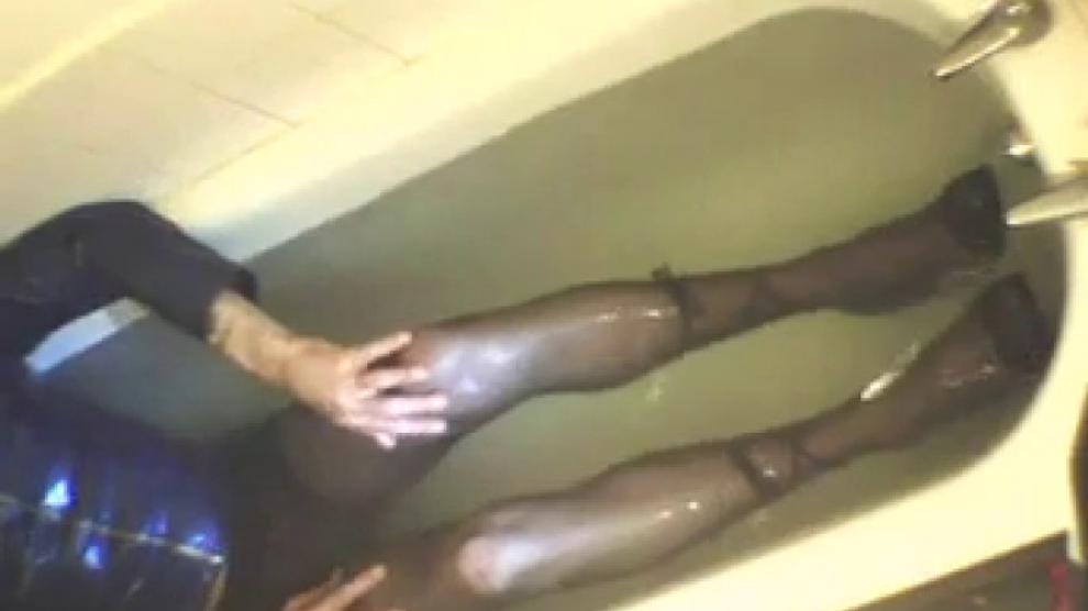 Pantyhose bathroom wanking bubble