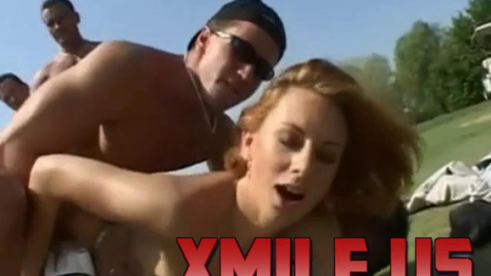 Redhead outdoor bareback wet