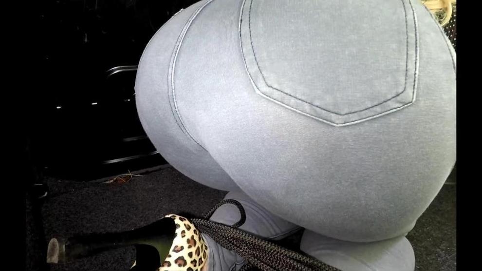TIED Blonde In Trunk Of CAR PISSES In Pants Wet Jeans Pee Girl Porn