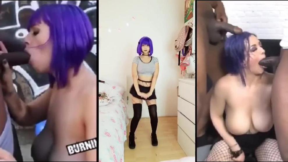 Purple Haired TikTok EGirl Gets GANGBANGED By BB