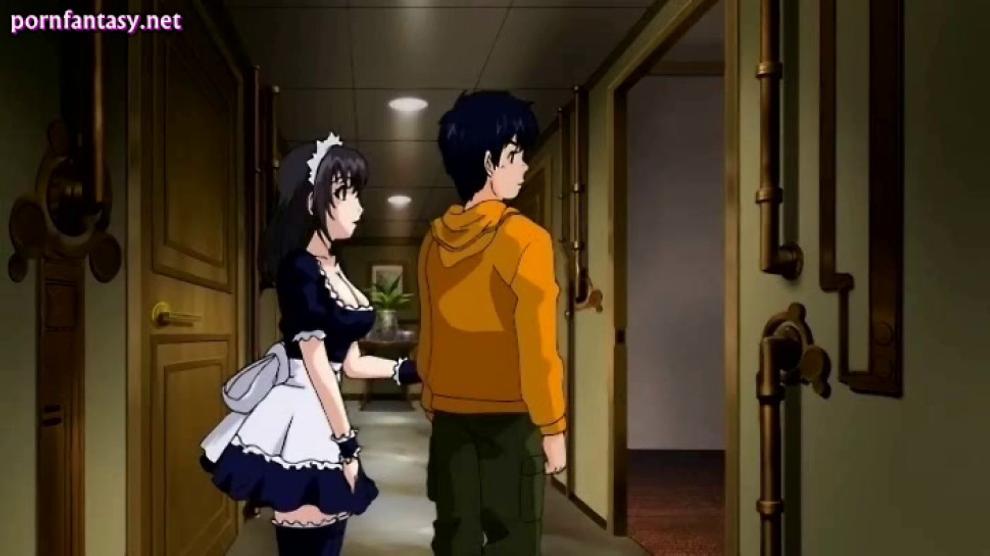 Anime maid seducing her boss. 