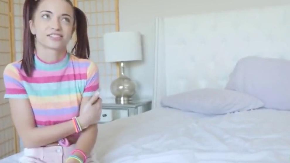 Brunette pigtails stepsister first time