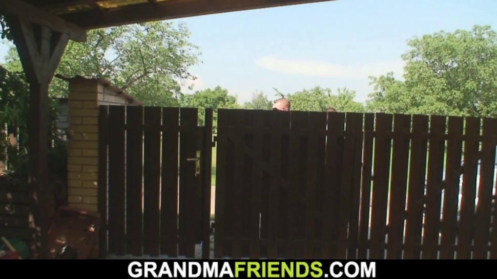 GRANDMA FRIENDS - Sexy grandma swallows black and white cocks at once