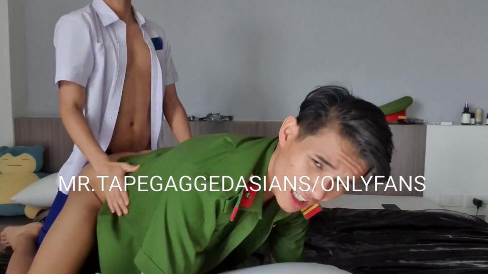Thai male model in uniform getting fucked analsex bottom moaning