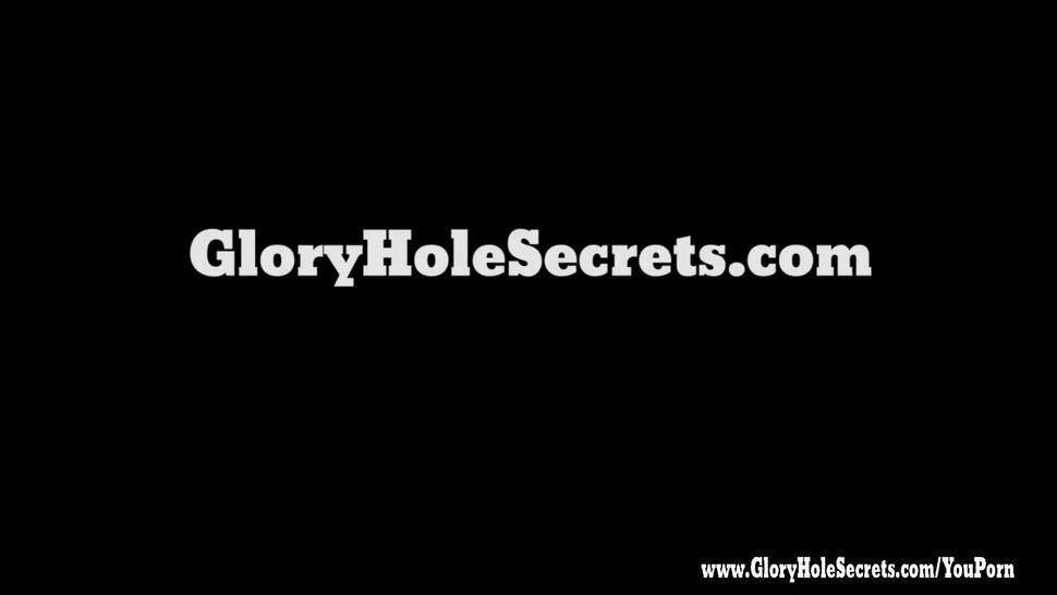 Gloryhole Secrets Blonde cutie sucks off 12 cocks POV part 1