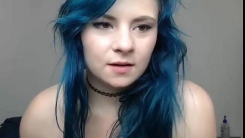 blue haired teen with big tits masturbating for you