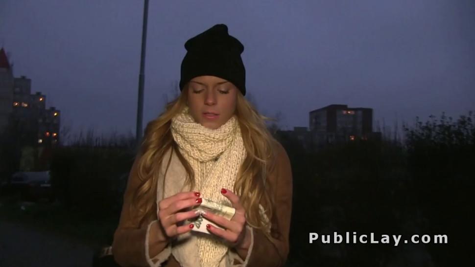 Euro blonde fucking in the park pov at night