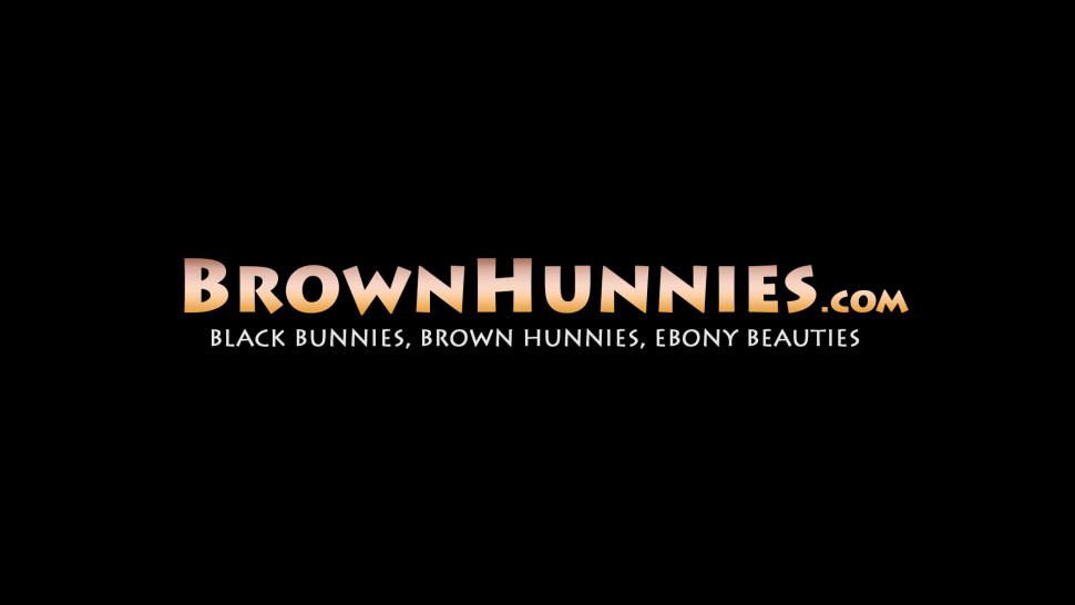 BROWN HUNNIES - Chocolate cutie impaled on a big white cock and pounded hard