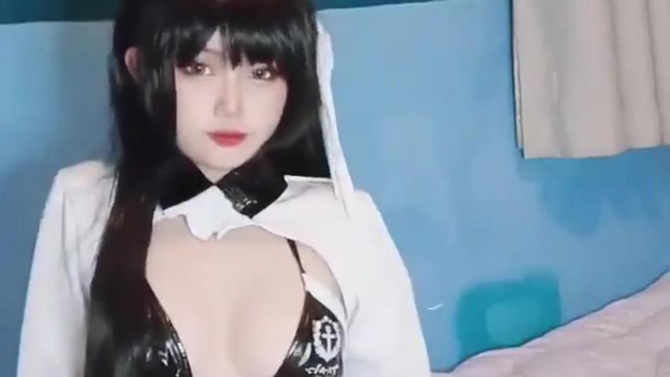 cute sexy Japan Cosplay Teen Girl in shiny Bikini