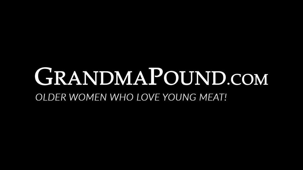 GRANDMA POUND - Busty blonde granny fed cum after deepthroating young cock