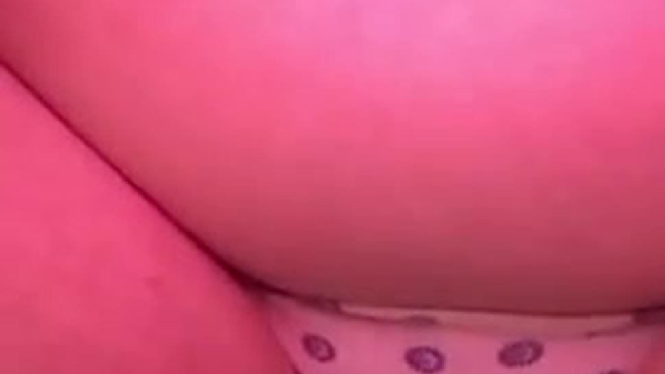 Fat girl nervous to pee her panties on the toilet