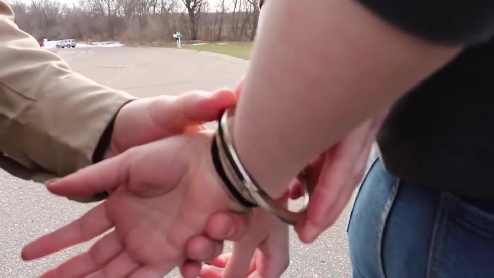 3 girls arrested and handcuffed in a row
