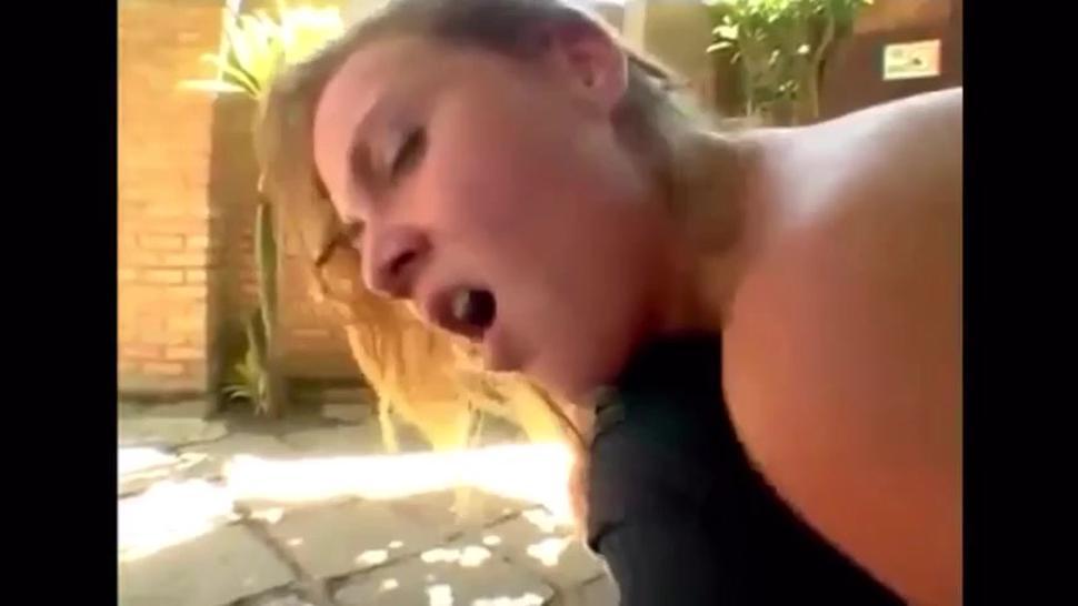 Looped video of a Caucasian Brazilian girl getting a canon fired in her pussy