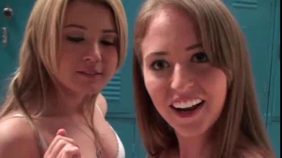 College dolls sharing dick in the locker room