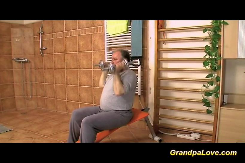 GRANDPALOVE - Grandpa fucking a shy but busty babe at the gym class