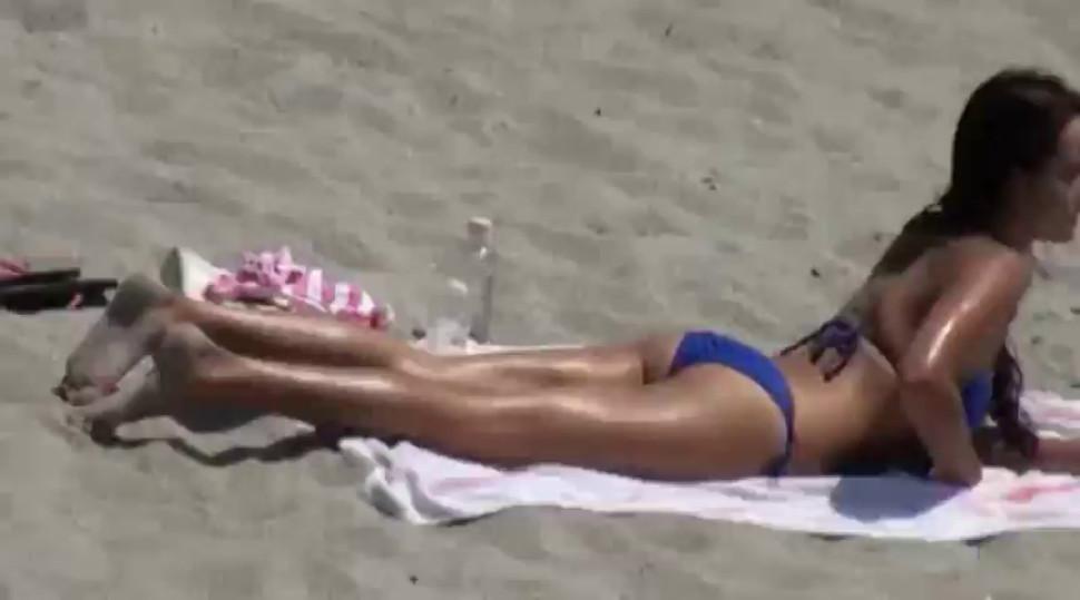 Bikini beach babe spied on then masturbates and screwed on cam