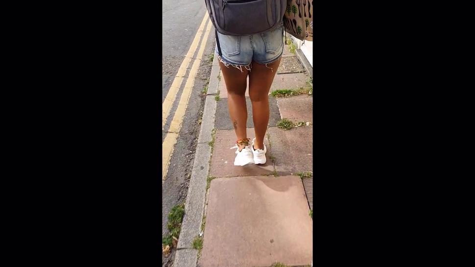 Ebony Booty Tight Shorts Ass Line Street Walk Voyeur Candid