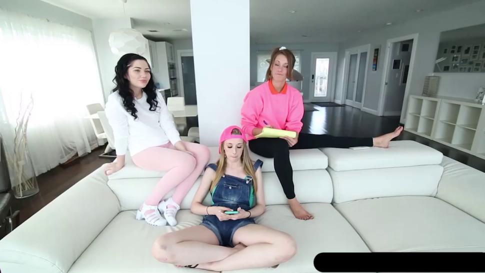 Angry daddy fucked the nervous petite babysitter BFFs