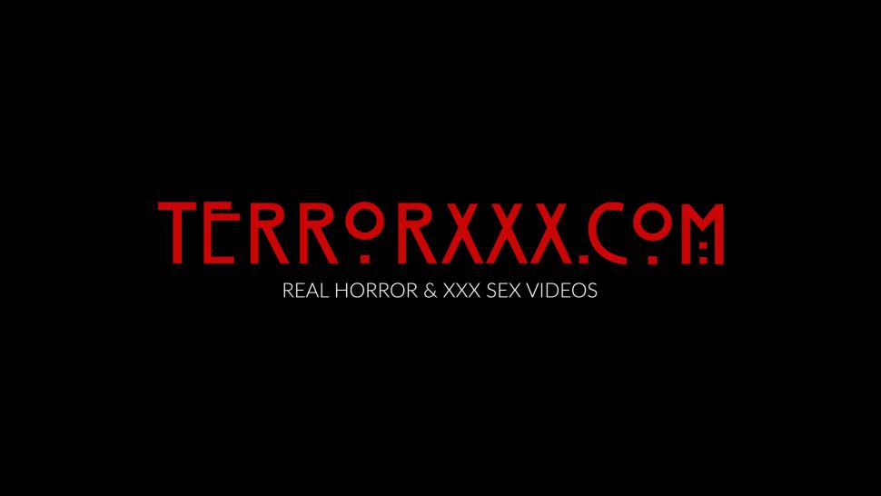 TERROR XXX - Succubus Aiden Starr strap on fucks ebony sub Skin Diamond
