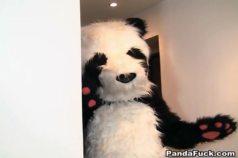 PANDA FUCK - Young girl sucks a huge black dick toy panda