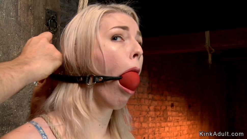 Blonde cunt banged with dildo on hogtie