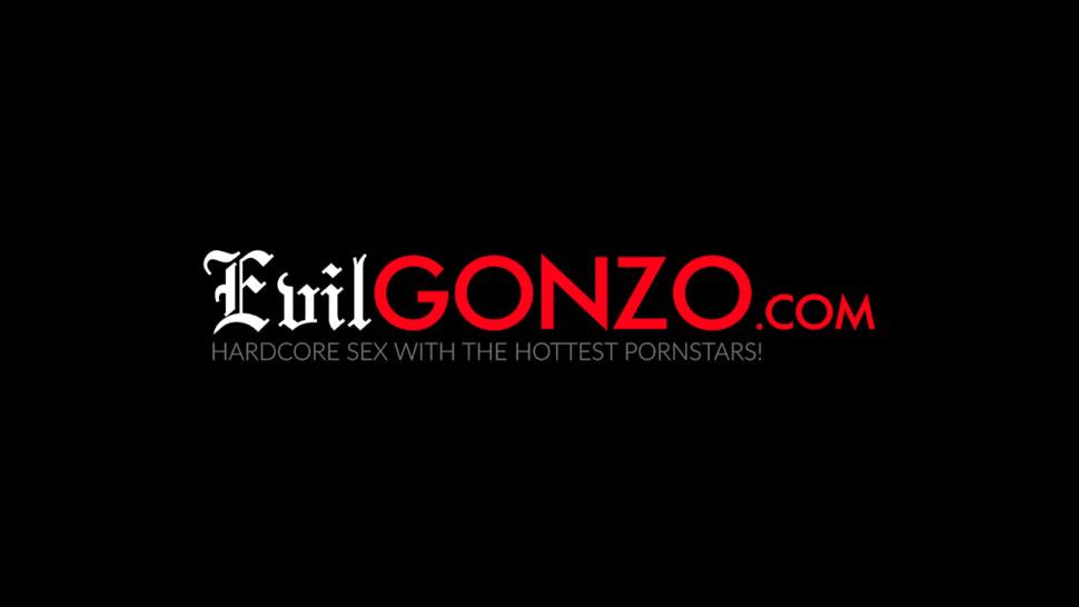 EVIL GONZO - Babe with big boobs enjoys having rough DP with two guys