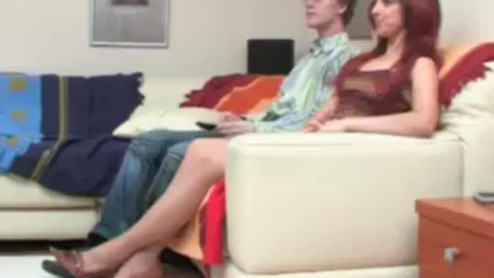 My russian redhead mother gets horny in the couch
