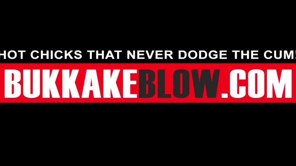 Skank giving blowjobs during blowbang