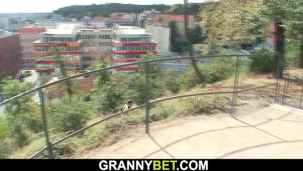 GRANNYBET - Old hairy grandma rides strangers cock