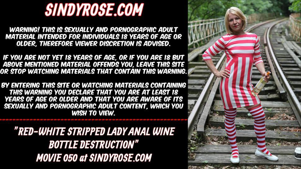 Red-white stripped lady anal wine bottle destruction