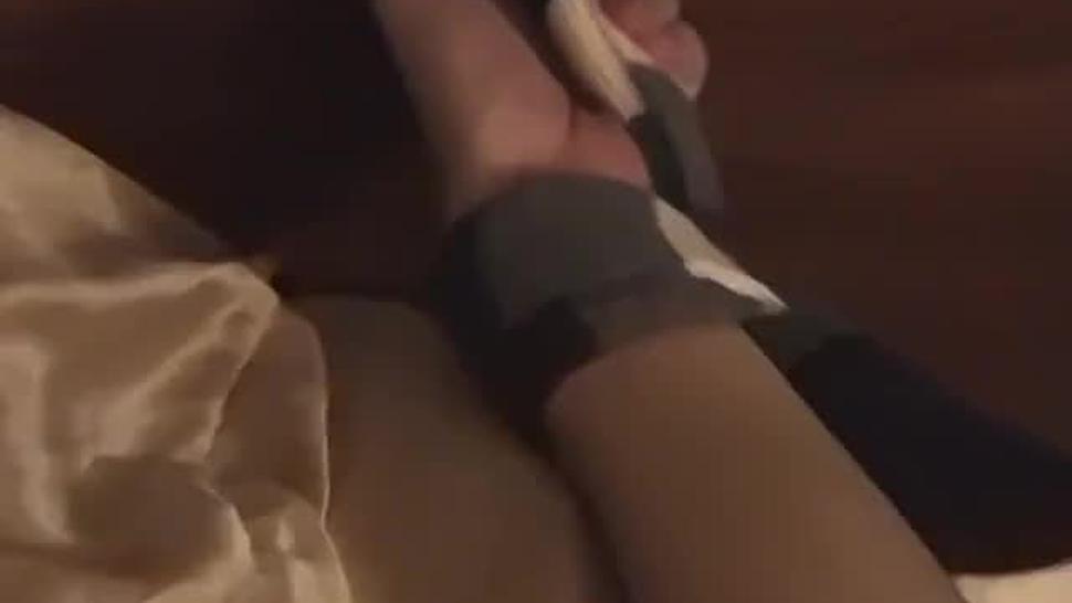 Young man restrained to suck on toes and worship soft feet