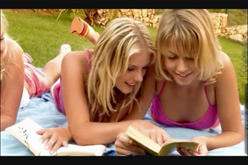 Three Beautiful Young Blonde Lesbians in the Garden