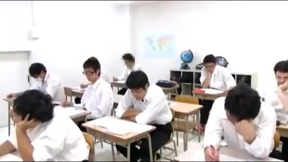 Japanese school girl pleases her teacher