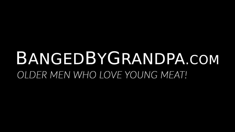BANGED BY GRANDPA - Young brunette sucks old cock then gets fucked before cum