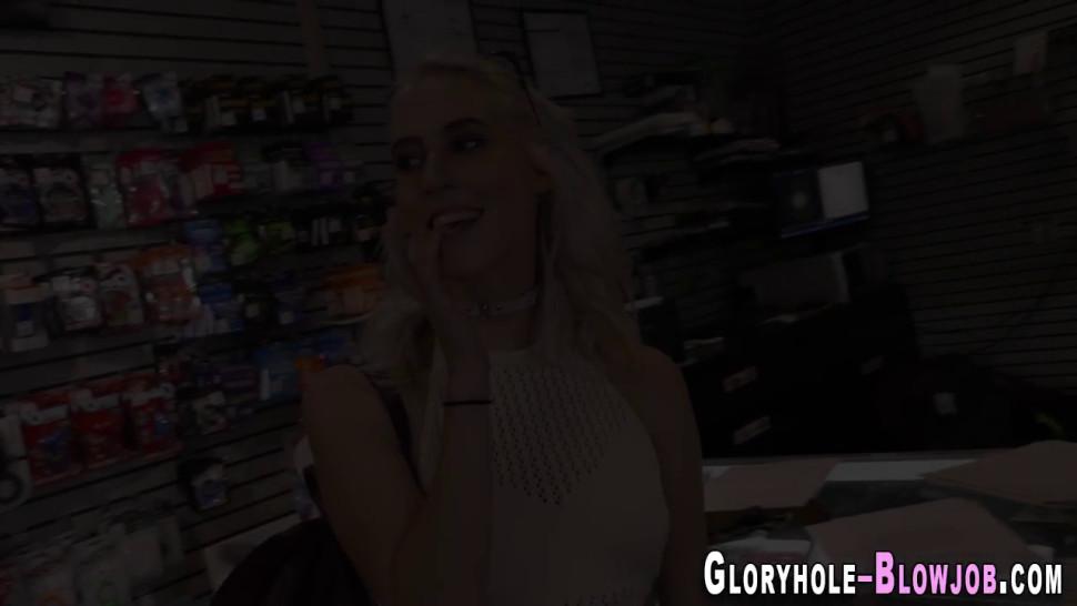GLORYHOLEBLOWJOBS - Fucked slut at gloryhole sucks black dong