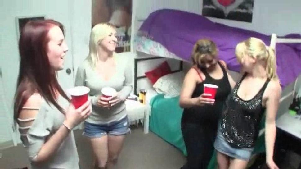 Coeds hungry for sex drink and get nasty at dorm room party