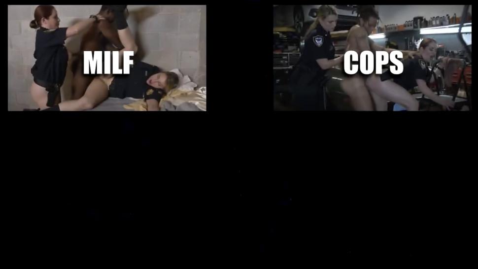 Horny white cops obligate a black pimp to lick their pussies and asses and the fucked them hard