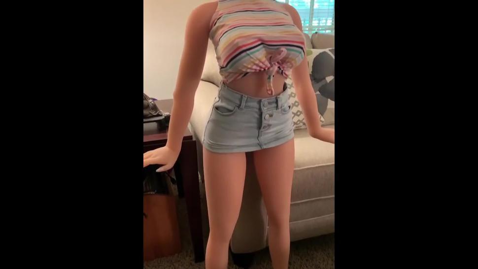 Hot teen sex doll fucked in mini skirt & pigtails