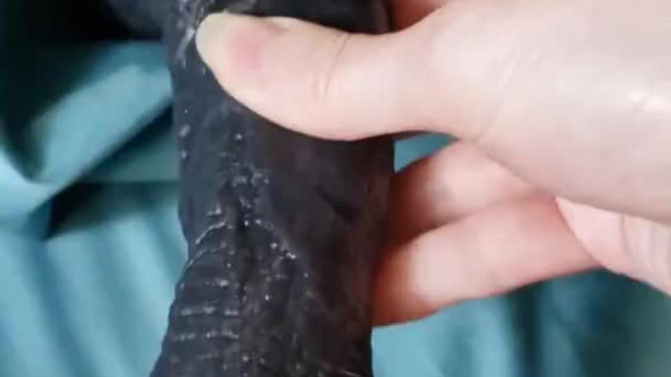 Tiny pink hairy pussy takes big fat dildo close up huge clit