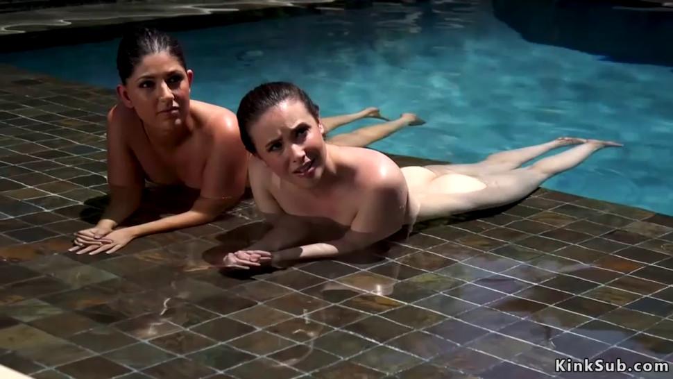 Lesbians have pool party and anal toying