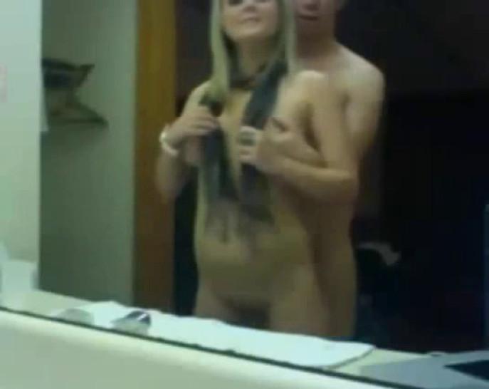 Blonde amateur college girl fucked in a mirror