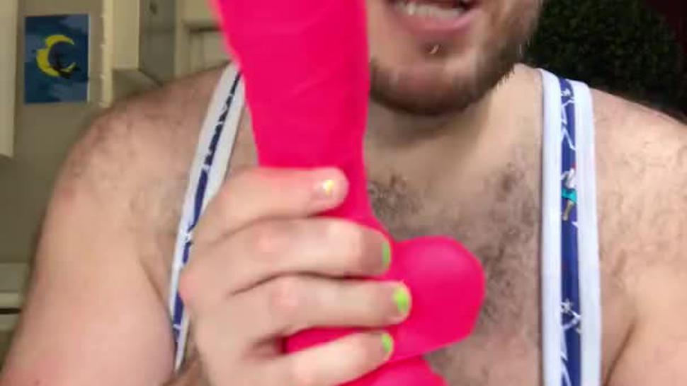 Chubby boy rides big dildo