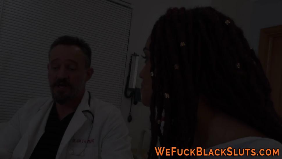 Gangbanged Ebony Babe Fucked by Docs