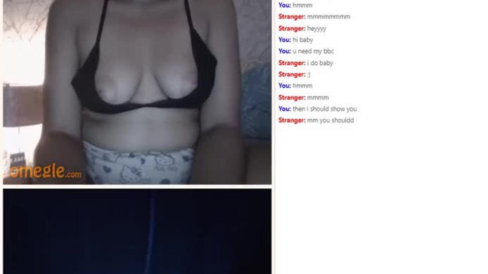 Omegle mixed female show tits and play with pussy and cum for black dick