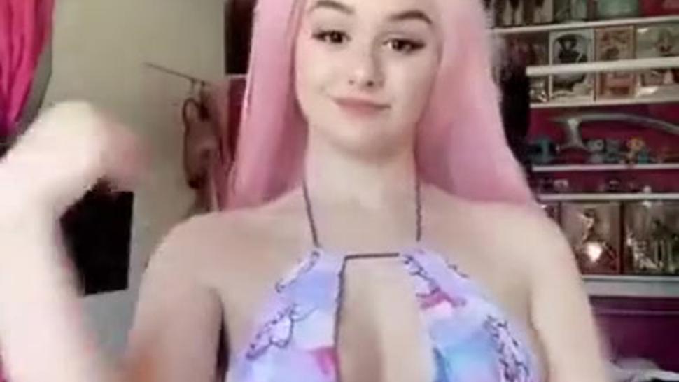 Egirl Shows Off Big Boobs And Ass  Pink Hair  Bikini